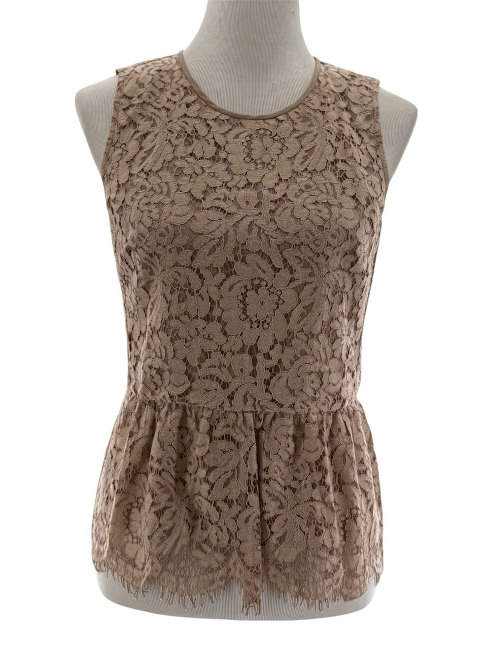 J.Crew Lace Peplum Top Size 4 Beige Taupe Floral Lace Sleeveless